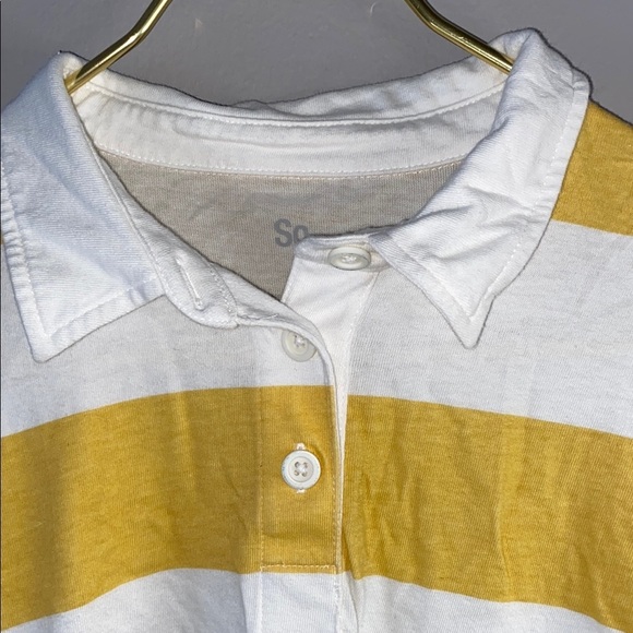 SO Yellow and White Polo Collar Crop Top - Picture 5 of 10